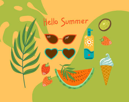 Set of summer vector elements. Beautiful illustration about summer.のイラスト素材