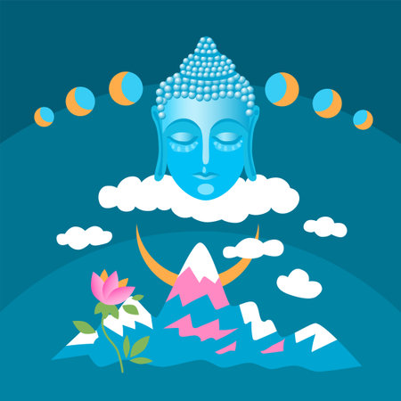 Head of buddha. Vector illustration with symbol of buddhism.のイラスト素材
