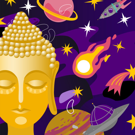 Head of buddha. Vector illustration with symbol of buddhism.のイラスト素材