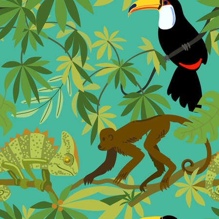 Tropical animals vector. Beautiful animalistic composition.のイラスト素材