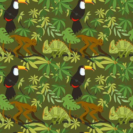 Tropical animals seamless pattern. Beautiful animalistic composition.のイラスト素材
