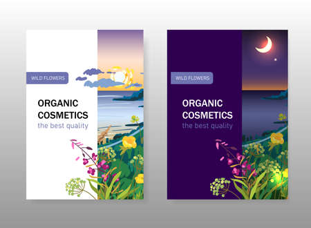 Two banners for packaging cosmetics. Two seascapes.のイラスト素材