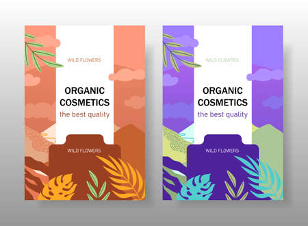 Two banners with tropical leaves for packaging cosmetics.のイラスト素材