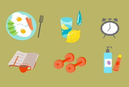 Morning routine set. Colorful vector illustrationのイラスト素材