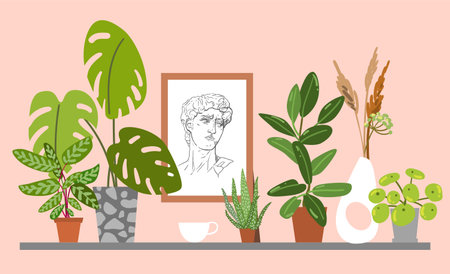 Plants composition. Houseplants vector illustrations. Urban jungles. Plants are friends.のイラスト素材