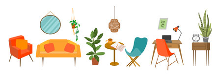 Interior vector illustration. Cozy cute room.のイラスト素材