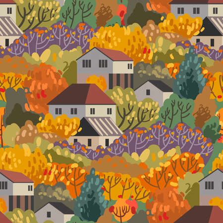Autumn seamless pattern. Vector illustration with autumn mood.のイラスト素材