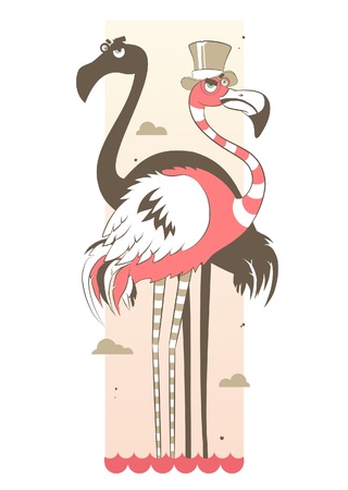 Cute cartoon flamingo in a hatのイラスト素材