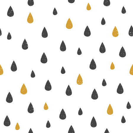 Vector Seamless pattern with water drop dots. Black and gold drops on white background. Modern abstract textureのイラスト素材