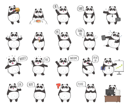 Set of cute panda character with different emotions, isolated on white backgroundの写真素材