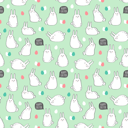 Vector seamless pattern with cute rabbits and eggs for Easter design. Easter Day background.のイラスト素材