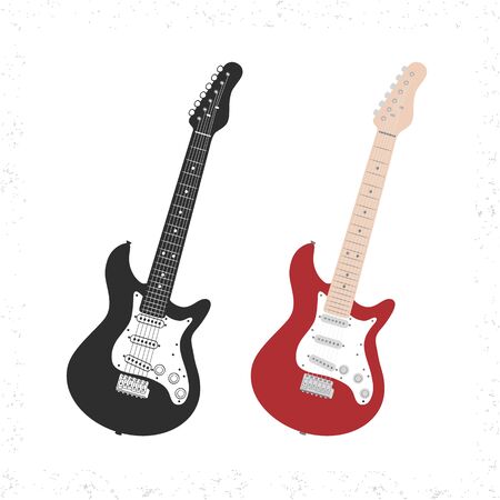 Black and white and colored electric guitars vector illustrationのイラスト素材
