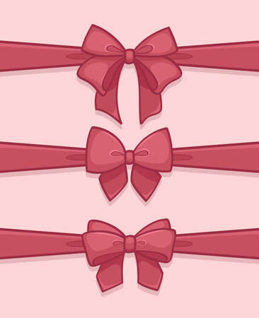Set of beautiful pink gift ribbons with bows, decoration for greeting card and banners, vector illustrationのイラスト素材