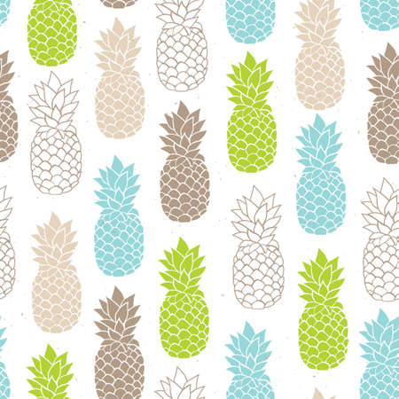 Vector seamless pineapple pattern, summer colorful tropical textile printのイラスト素材
