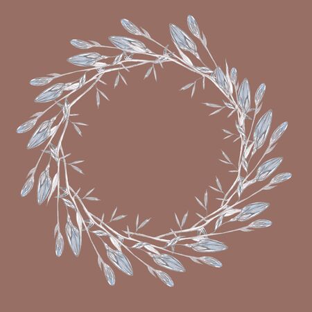 Frame of flower buds. Botanical illustration. Drawing made by pencil.の写真素材