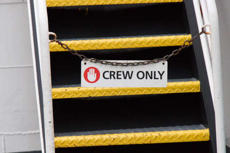 A restricted area on a ferry in Vancouver with a Crew Only signの写真素材