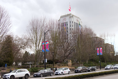 Vancouver, Canada - February 17, 2020: View of Vancouver City Hall Building in Downtown Vancouver at sunny dayのeditorial素材