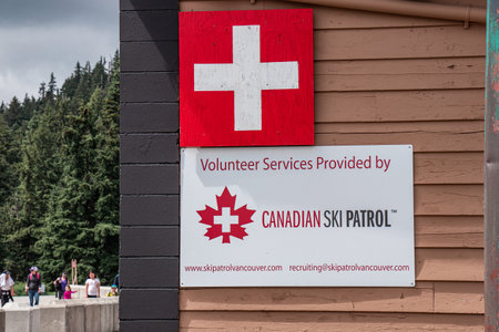 North Vancouver,Canada - July 6,2020: View of sign Canadian Ski Patrol attached to the building at Seymour Mountainのeditorial素材