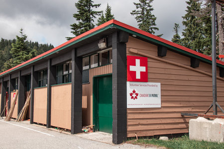 North Vancouver,Canada - July 6,2020: View of sign Canadian Ski Patrol attached to the building at Seymour Mountainのeditorial素材