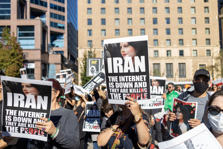 Vancouver, Canada - September 25,2022: Huge rally in support of Iranian protests in front of...