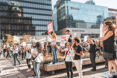 Vancouver, Canada - September 25,2022: Huge rally in support of Iranian protests(due to Mahsa Amini...