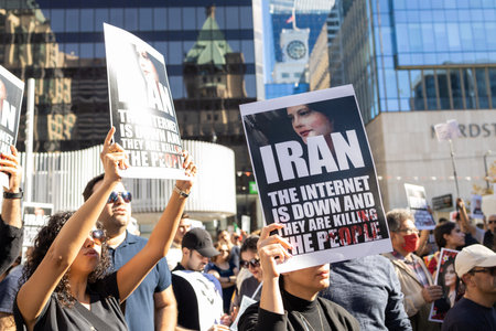 Vancouver, Canada - September 25,2022: Huge rally in support of Iranian protests in front of...