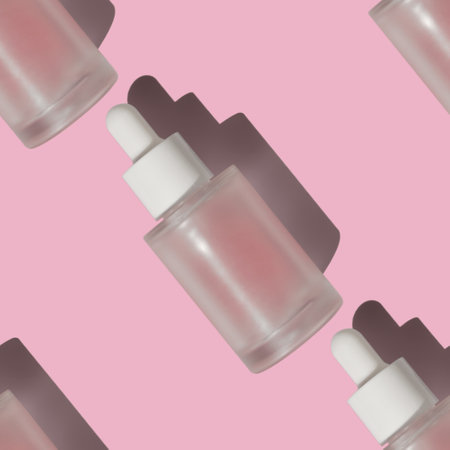 illustration of blank packgaing white glass dropper serum on a beige background. hard light. ready for design yours mockup, cosmetic patternの写真素材