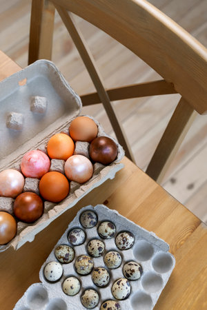 painted Easter eggs on the kitchen table