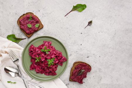 Recipe testing beetroot platesの写真素材