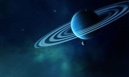 Jupiter from space, small planets, nebula