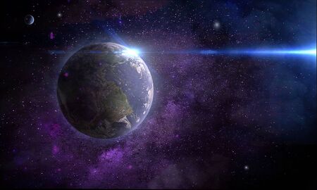 planet in space, night shining stars, abstract illustration