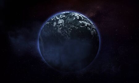 abstract space illustration, 3d image, planet in space with clouds and nebula