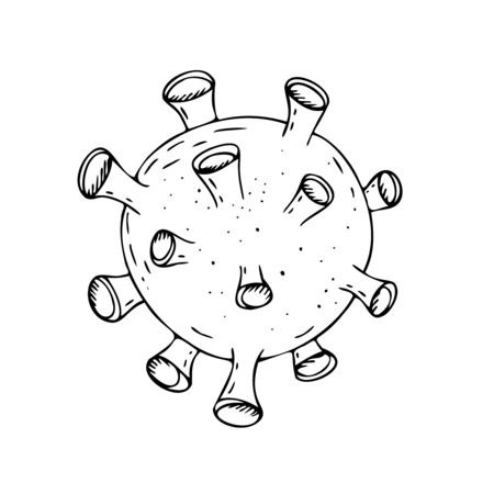 vector isolated element, black and white coronavirus virus without background, hand-drawn in doodle styleのイラスト素材