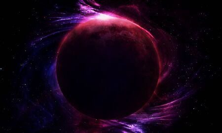 abstract space illustration, 3d image, 3d rendering, background image, red moon in a bright pink...