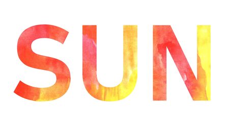 illustration, color inscription, lettering, text with color texture in bright watercolor colors, sun red and orange colorの写真素材