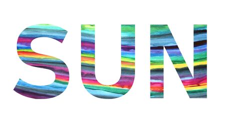 illustration, color text, lettering, text with color texture in bright watercolor colors, color sunの写真素材