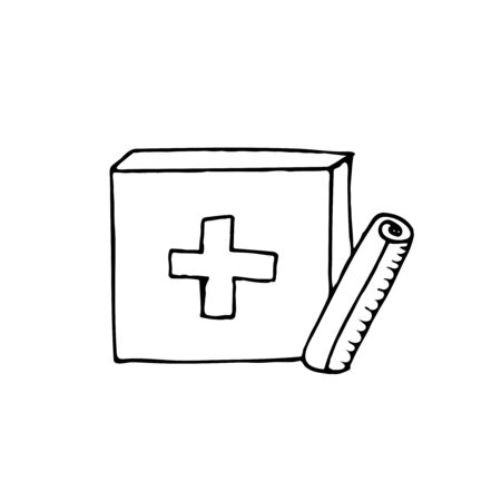 vector isolated element, medical kit and bandage in doodle style without backgroundのイラスト素材