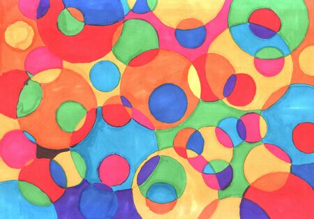 freehand abstract background with living materials, pattern, bright colored circles with markers, rainbow bubblesの写真素材