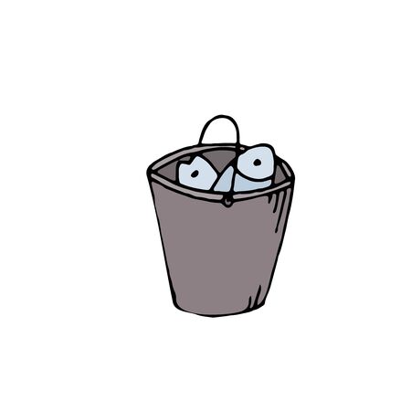 hand-drawn vector color illustration, element without background, bucket with a catch on natureのイラスト素材