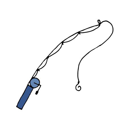 hand-drawn vector color illustration, element without background, color fishing rodのイラスト素材