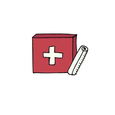 vector color hand-drawn illustration, element without background, red first aid kitのイラスト素材