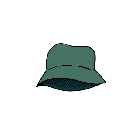 hand-drawn vector color illustration, element without background, green hat from the sun for campingのイラスト素材