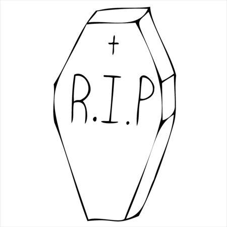 scary, creepy grave in a cemetery, vector decorative element for halloween celebration in doodle style, black outlineのイラスト素材