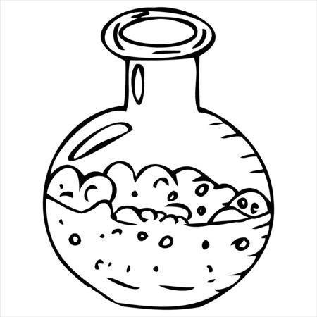 glass test tube with magic potion, witchcraft, vector doodle decorative element for halloween celebration, black outlineのイラスト素材