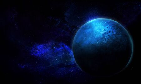 abstract space 3D illustration, 3d image, 3d rendering, background image, planets in space in the nebula and the radiance of starsの写真素材