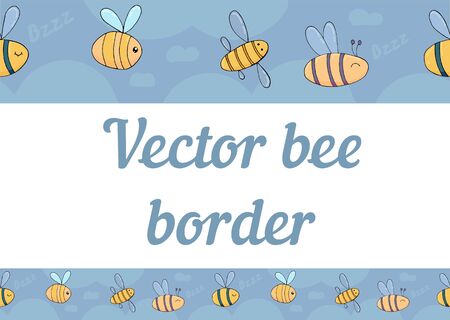 vector seamless border, funny bees in the sky, children drawingのイラスト素材