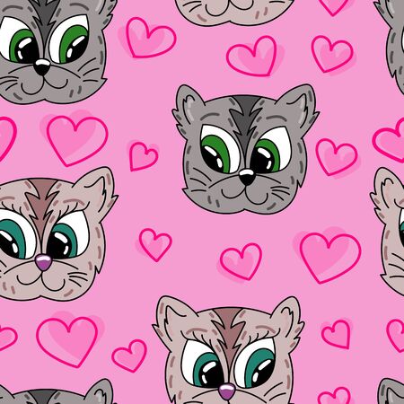 vector seamless pattern, funny cats in loveのイラスト素材