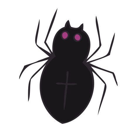 cute spider with a cross on its back, vector doodle element for halloween celebration in doodle style, color illustrationのイラスト素材