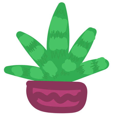 houseplant in a pink pot, vector element in a flat simple style, child drawingのイラスト素材