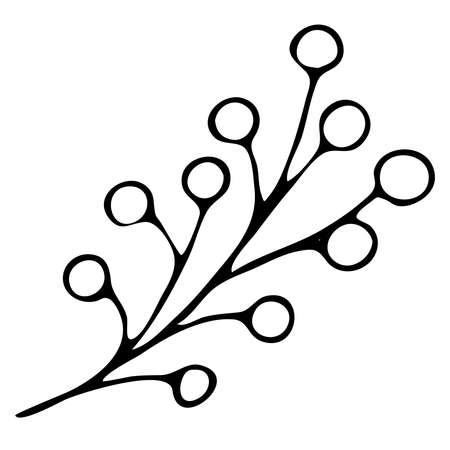 sprig of rowan berries, freehand drawing, vector element in doodle style, coloring book, black outlineのイラスト素材